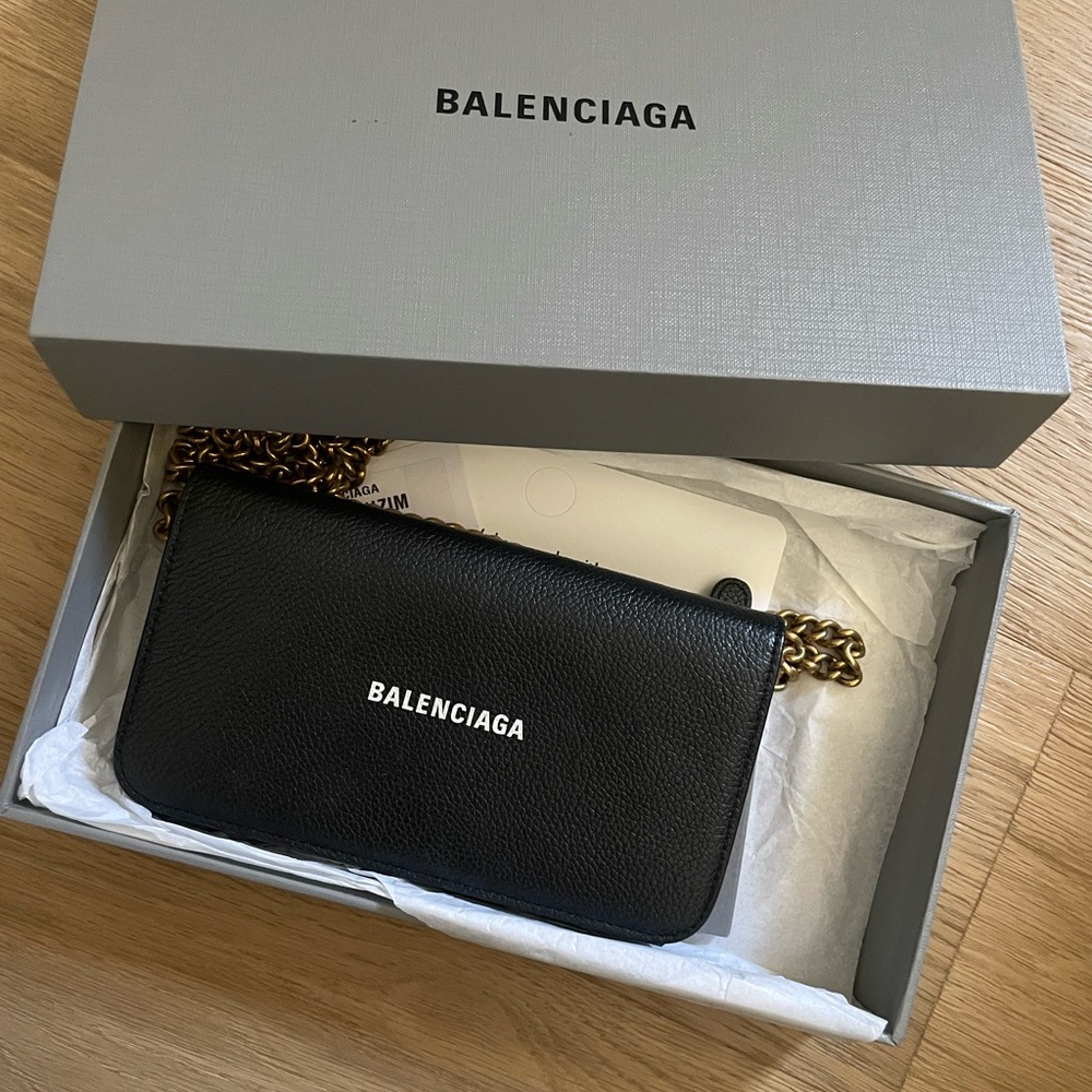 Authentic Balenciaga Black Crossbody Bag with Gold Chain